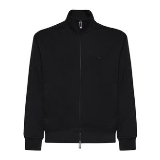 Emporio Armani Zip-throughs, male, Black, Size: 2XL Stretch Double Jersey Sweatshirt