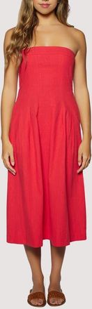 Lost + Wander Ruby Breeze Strapless Cotton & LInen Midi Dress in Red at Nordstrom, Size X-Small