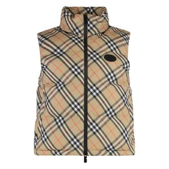 Burberry Vests, female, Beige, Size: S Sleeveless Down Jacket Check