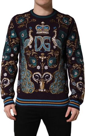 Dolce & Gabbana Mens Bordeaux Cashmere Crown Embroidered Sweater Clothing