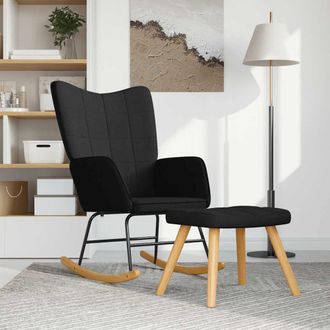vidaXL Silla Mecedora Con Reposapi&eacute;s Tela Negro Vidaxl