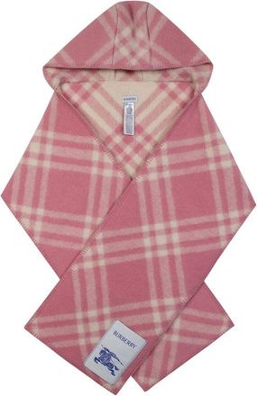 Burberry Womens Mu Tbar Check Hooded Scarf Pink Wool