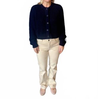 Oui Rib Knitted Jacket In Dark Blue