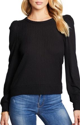 Chaser Long Sleeve Waffle Knit Top in True Black at Nordstrom, Size Medium
