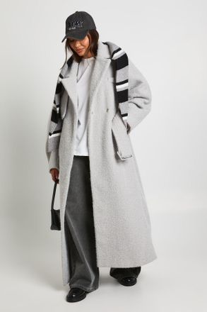 Boohoo Womens Textured Wool Look Belted Maxi Coat - Light Grey - Size 14 UK