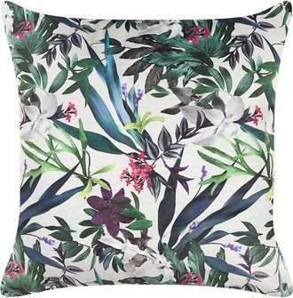 Beliani Coj&iacute;n De Terciopelo Verde Blanco Crema 45 X 45 Cm Patr&oacute;n De Hojas Boho Gasteria