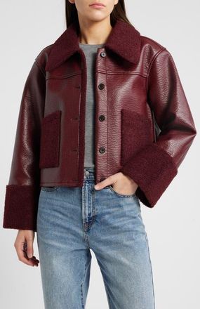 Rails Dria Faux Leather & Faux Shearling Jacket in Maroon Shearling at Nordstrom, Size Xx-Large