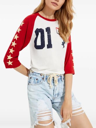 One Teaspoon T-shirt con stampa e maniche raglan - Bianco