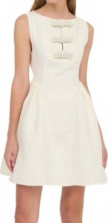Moon River Tweed Bow Mini Dress In Ivory