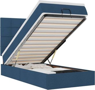 vidaXL Estructura De Cama Otomana Con Colch&oacute;n Tela Azul 90x190 Cm Vidaxl