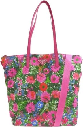 Prada Pre-owned Tote Bags, female, Pink, Size: ONE SIZE Pre-owned Nylon Tote Bag