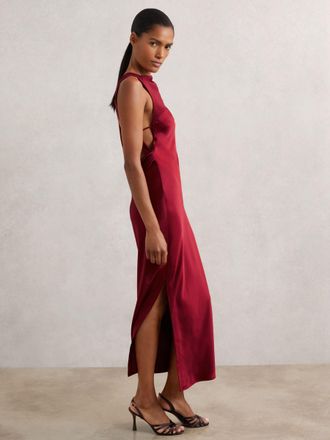 Reiss Womens Red Draped Open-Back Dress, Size: 16