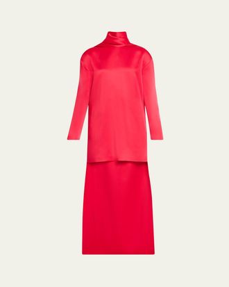 Tom Ford Mock-Neck Scarf Crepe High-Low Dress
