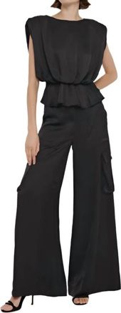 Toccin Maia Silky Satin Cargo Pants In Black