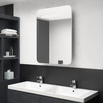 vidaXL Vidaxl - Armadietto Bagno con Specchio e led Bianco Lucido 60x11x80 cm