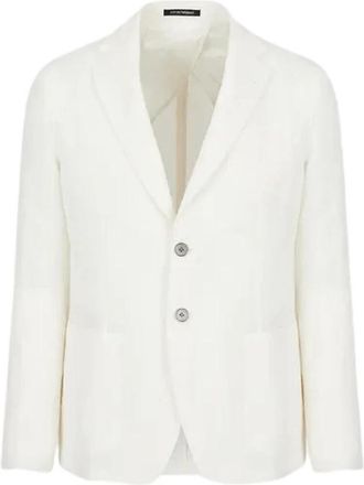 Emporio Armani Witte Linnen Jas - Heren - Blazers - Wit - XL - Linnen - Jassen