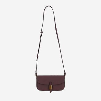 Pinko Bordeaux Saddle Leather Shoulder Bag with Flap Closure
