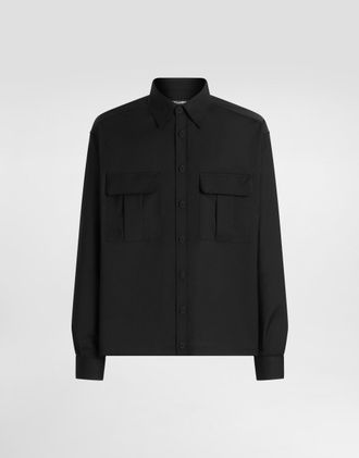 Dolce & Gabbana Wool Blend Canvas Shirt - Man Shirts Black 37