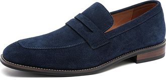 Generic Mens Suede Leather Loafers Lightweight Round Toe Slip on Business Dress Oxford Shoes Driving Office Penny Loafer,Navy,10.5 UK