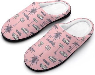 Generic Classic-Car Beach Palm Trees Womens Slippers Warm House Slippers Indoor House Shoes with Anti-Skid Rubber Sole