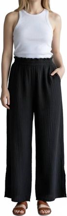Elan Side Slit Elastic Waist Pants In Black