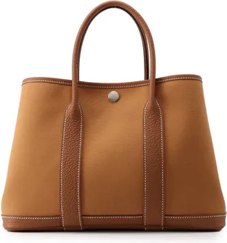 Herm&egrave;s Garden Gold Negonda Leather Toile Officier Handbag Tote Bag (Pre-Owned)