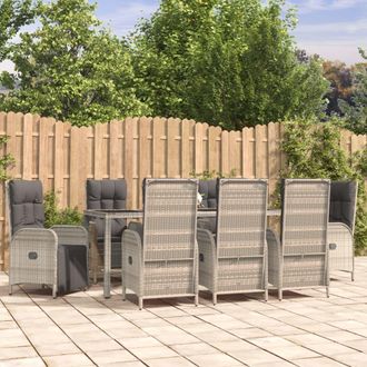 vidaXL Set Comedor Jard&iacute;n 9 Pzas Y Cojines Rat&aacute;n Sint&eacute;tico Gris Vidaxl