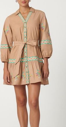 Shoshanna Camden Embroidery Ellery Dress in Khaki at Nordstrom, Size 12