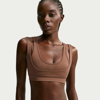 Nike Womens SKIMS Matte Double-Strap Scoop Bra in Brown | IR5026-263