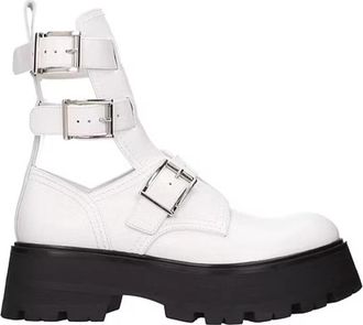 Alexander McQueen Leren Enkellaarzen met Verstelbare Gesp - Dames - Chelseaboots - Wit - 39 EU - Leer - Schoenen