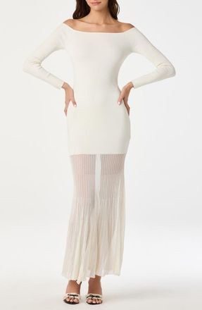 ASTR the Label Long Sleeve Off the Shoulder Mixed Media Dress in Cream at Nordstrom, Size X-Large