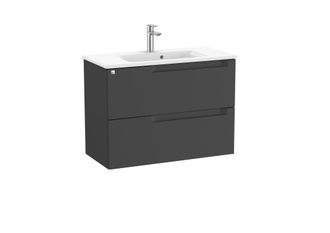 Roca Roca - Pack Unik Mueble Base Compacto De Dos Cajones + Lavabo Aleyda Color: Negro Mate - Medidas: 805x380x565 Mm