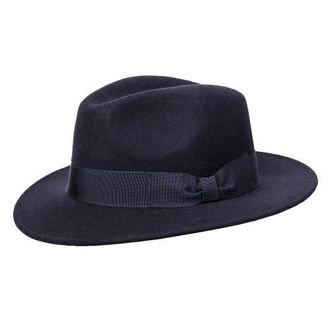 Wigens Mens Wool Fedora with Grosgrain Hatband in Navy at Nordstrom, Size Large