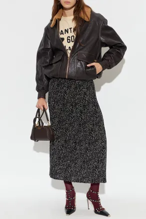 Valentino Garavani Pleated Silk Skirt, Womens, Black