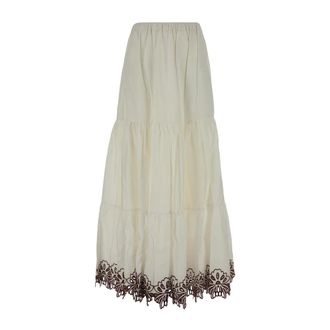 AMOTEA Maxi Skirts, female, White, Size: 2XS High Waisted Long Skirt With Flounces And Cut Out