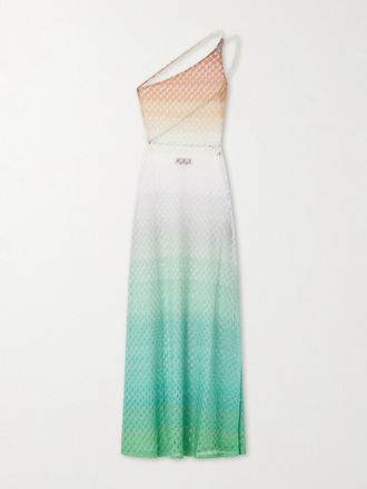 Missoni Copricostume Monospalla In Maglia Crochet Metallizzata - Verde