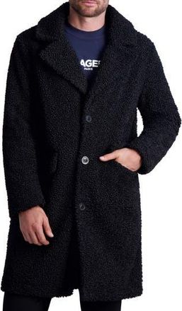 Karl Lagerfeld Fleece Longline Coat in Black at Nordstrom Rack, Size Medium