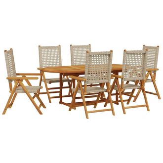 vidaXL Set Pranzo Da Giardino 7 Pz Beige Polyrattan E Legno Massello Vidaxl