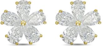 Diana M. Jewels 14kt Yellow gold 2.00cts lab grown Pear shaped diamond flower cluster stud earrings