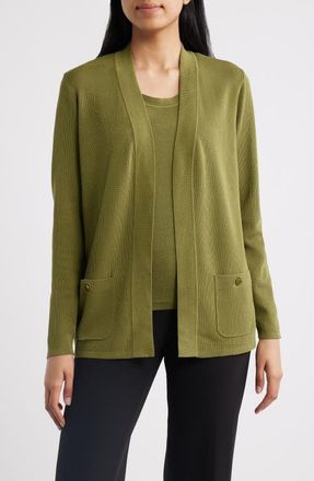 Anne Klein Malibu Open Front Cardigan in Bay Leaf at Nordstrom, Size Xx-Small