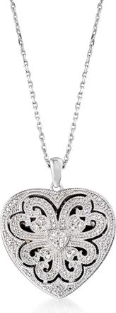 Ross-Simons Sterling Silver Scrolled Heart Locket Necklace With Diamond Accents
