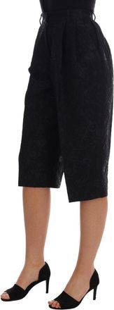 Dolce & Gabbana Womens Black Brocade High Waist Capri Shorts Cotton