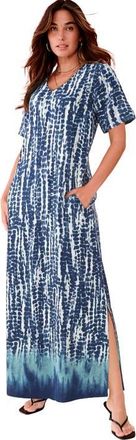 Roaman's Plus Size Stretch Knit Short Sleeve Maxi Dress With Side Slit Detail in Sage Tie Dye Border at Nordstrom, Size 44