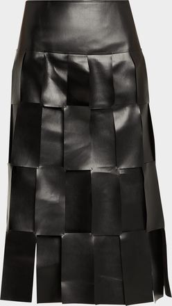 A.W.A.K.E. Faux Leather Multi-Rectangle Midi Skirt