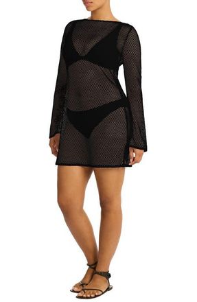 Sea Level Australia Surf Long Sleeve Sheer Mesh Cover-Up Minidress in Black at Nordstrom, Size Large
