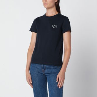 A.P.C. T-shirt blu scuro in cotone con ricamo