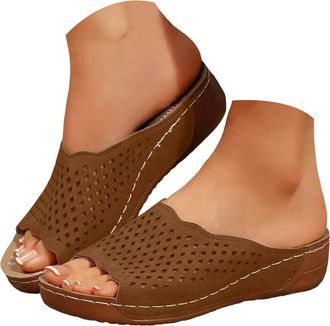 Generic Summer Wedges Shoes Women Slippers Bohemian Sandals Fashion Soft Breathable Insole And Non Slip Rubber Outsole Womens Sandals (Brown, 7.5)