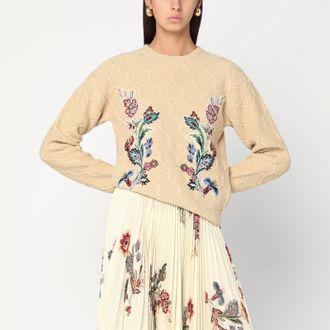 Etro Beige wool sweater with embroidery