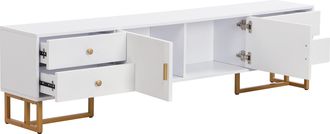 STILVORA Mueble De Tv Con 4 Cajones Y 2 Puertas Y Bisagras Amortiguadas, Estilo Moderno, 175&times;30&times;46 Cm, Mdf, Blanco