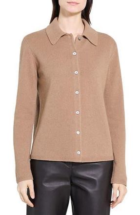 Theory Collar Cashmere & Wool Rib Cardigan in Camel at Nordstrom Rack, Size Small